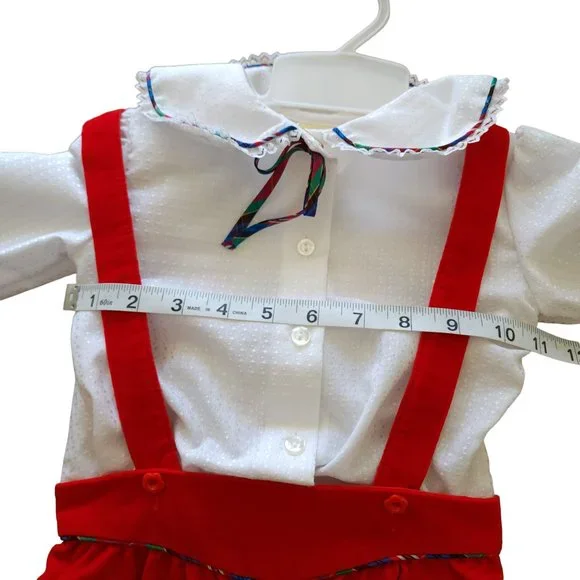 Vintage red and white shirt and pants with suspenders set - Picture 4 of 5